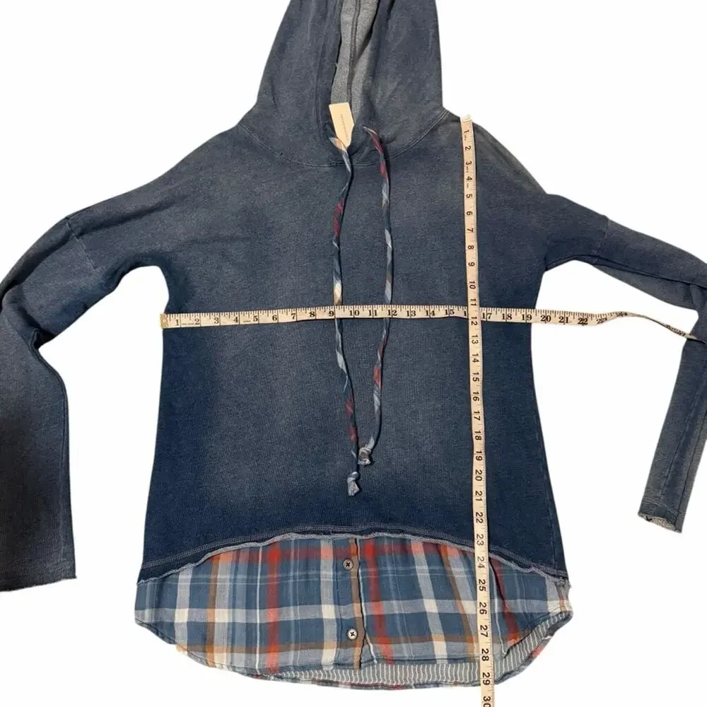 NEW Anthropologie Cloth & Stone Chambray Plaid Hoodie Size Small - Picture 7 of 9